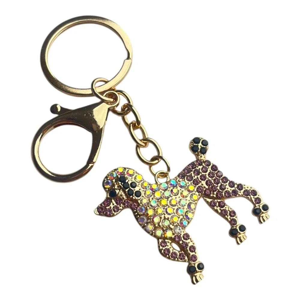 Women's Gold Purple Poodle Rhinestone Charm Key Chain 4